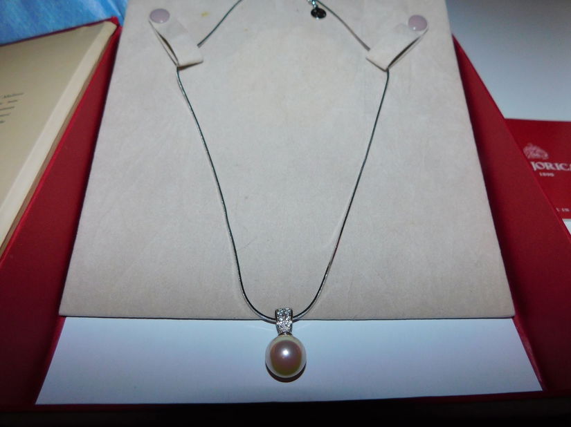 MAJORICA -Lant cu pandantiv argint 925 rodiat  si perla Majorica( Spania)