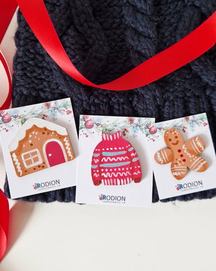 Set brose Craciun, pictate manual pe lemn, accesorii handmade