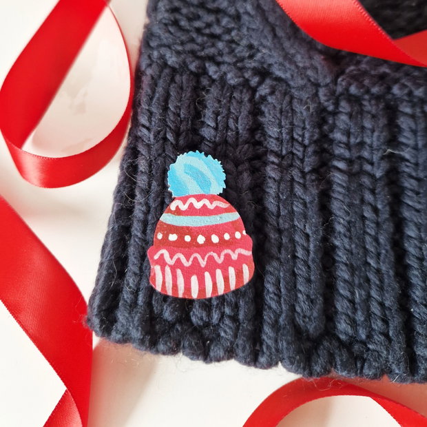 Set brose Craciun, pictate manual pe lemn, accesorii handmade