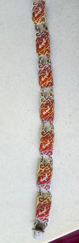 VINTAGE SIAM SILVER NIELLO BRATARA RARA ARGINT EMAIL GRAVURA MANUALA 1910/1920