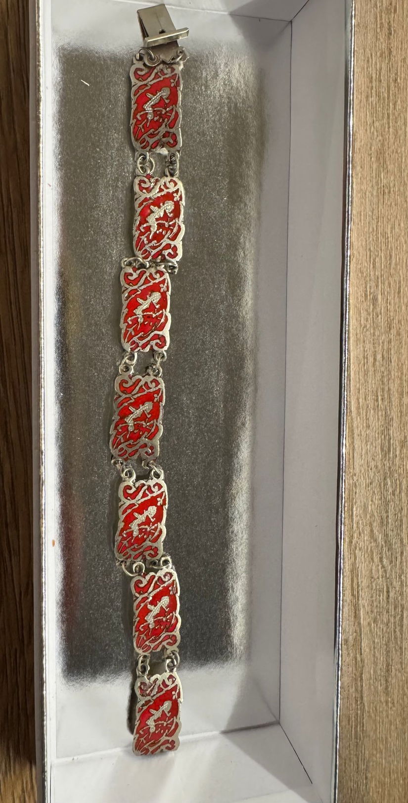 VINTAGE SIAM SILVER NIELLO BRATARA RARA ARGINT EMAIL GRAVURA MANUALA 1910/1920