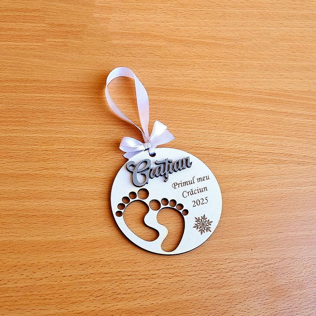 Glob ALB + lemn Personalizat cu NUME