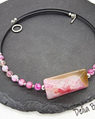 Colier statement din agate naturale  pandantiv agat fațetat, handmade, design modern (cod1360)