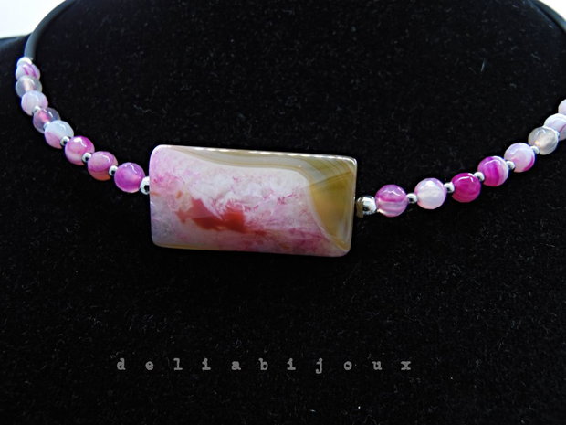 Colier statement din agate naturale pandantiv agat fațetat, handmade, design modern (cod1360)