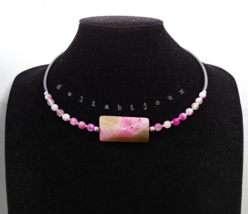 Colier statement din agate naturale pandantiv agat fațetat, handmade, design modern (cod1360)