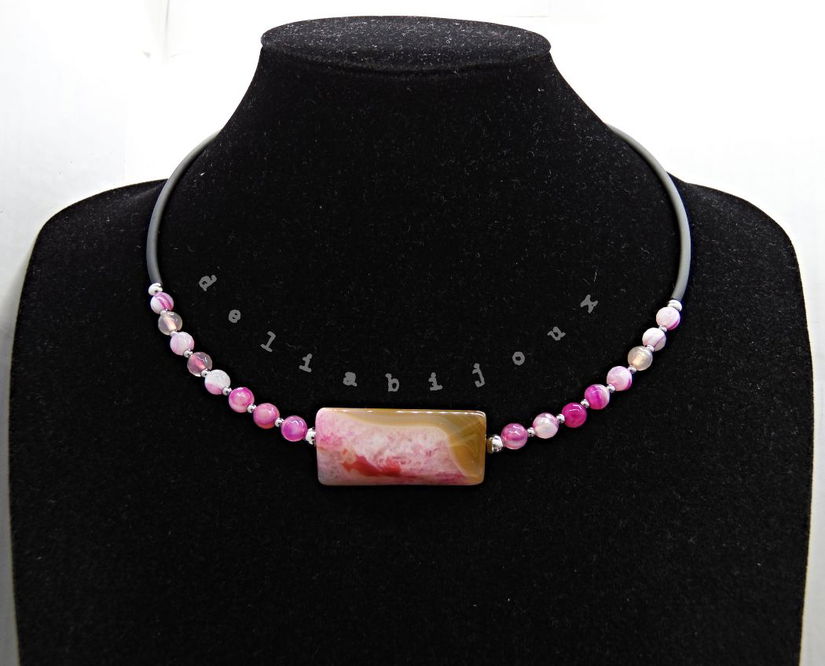 Colier statement din agate naturale pandantiv agat fațetat, handmade, design modern (cod1360)