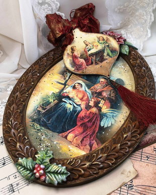 Set cadou Craciun format din tablou si decoratiune pentru brad - tema "Nasterea Domnului"