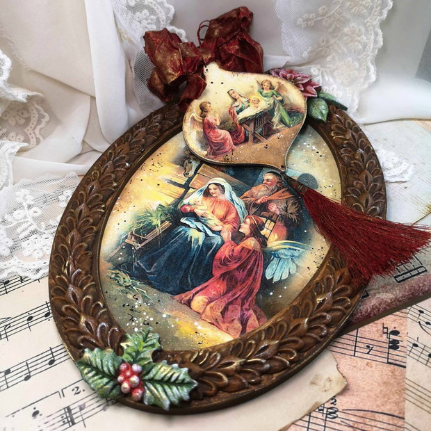 Set cadou Craciun format din tablou si decoratiune pentru brad - tema "Nasterea Domnului"