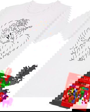 Set creativ: Tricou alb copii. Marimea M Model: Unicorn + Carioci