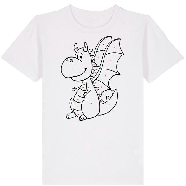 Set creativ: Tricou alb copii. Marimea S Model: Dragon + Carioci
