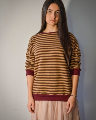 Bluzon oversize cu dungi din bumbac tip french terry