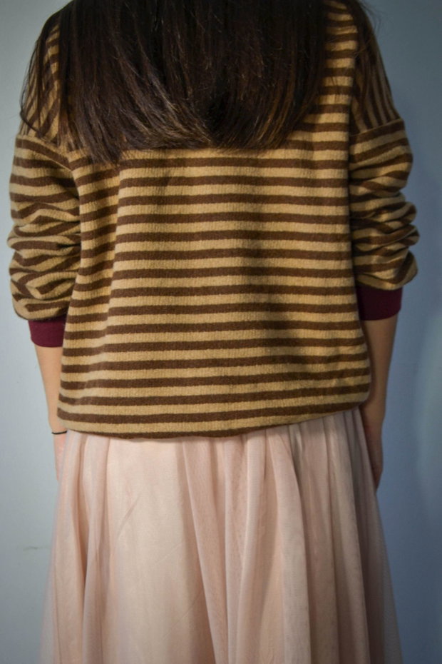 Bluzon oversize cu dungi din bumbac tip french terry