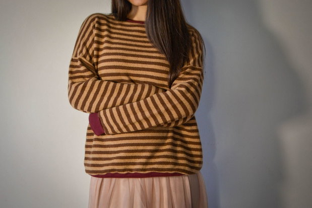 Bluzon oversize cu dungi din bumbac tip french terry
