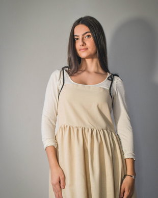 Rochie cu bretele subțiri, culoare ivory, din amestec de in și vâscoză