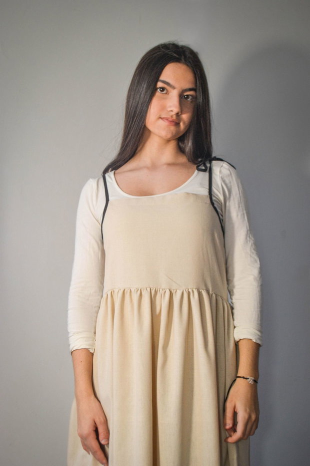 Rochie cu bretele subțiri, culoare ivory, din amestec de in și vâscoză