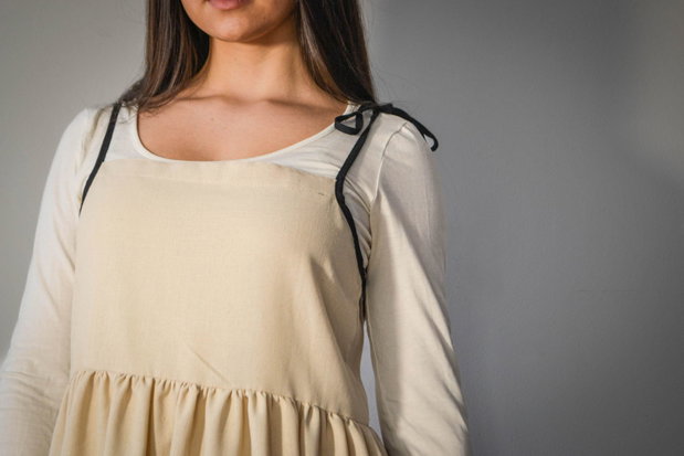 Rochie cu bretele subțiri, culoare ivory, din amestec de in și vâscoză