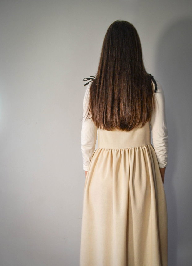 Rochie cu bretele subțiri, culoare ivory, din amestec de in și vâscoză