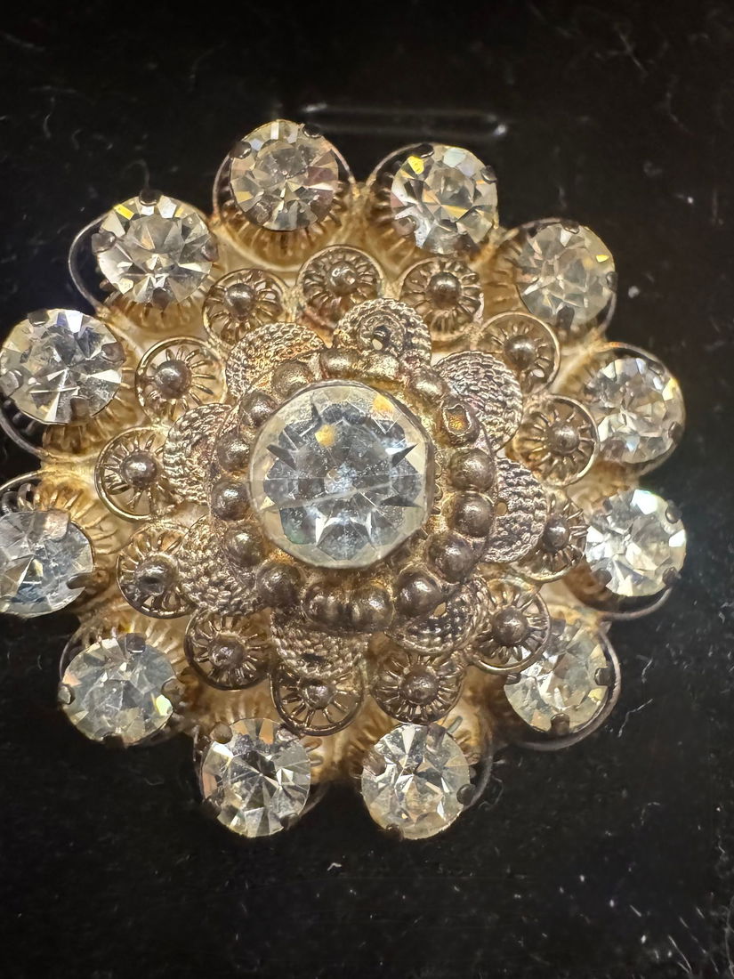 BROSA/PANDANTIV SUPERBA ANII 40 ARGINT FILIGRAN SI CRISTALE BOEHMIA