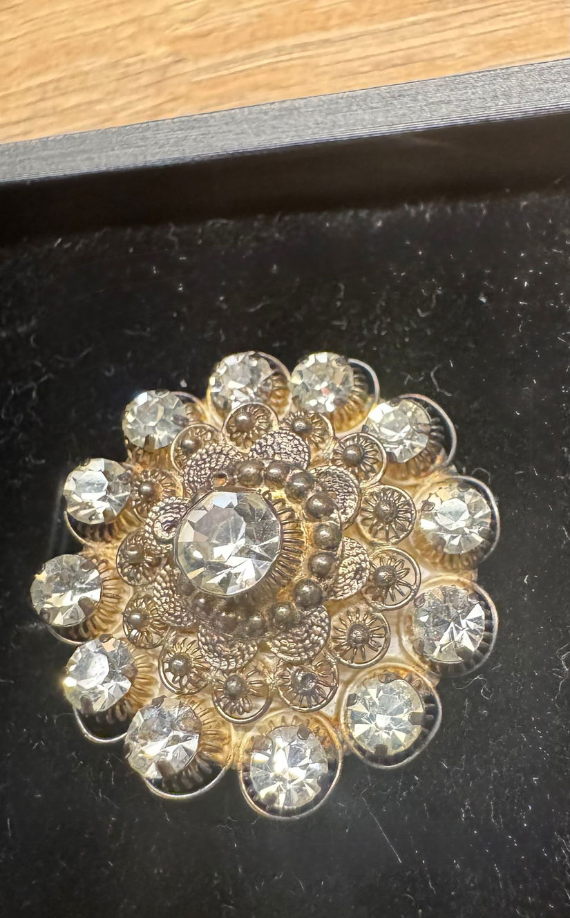 BROSA/PANDANTIV SUPERBA ANII 40 ARGINT FILIGRAN SI CRISTALE BOEHMIA