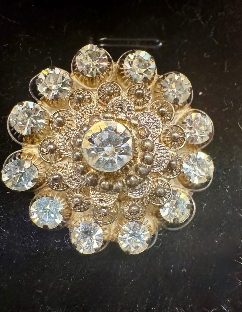 BROSA/PANDANTIV SUPERBA ANII 40 ARGINT FILIGRAN SI CRISTALE BOEHMIA