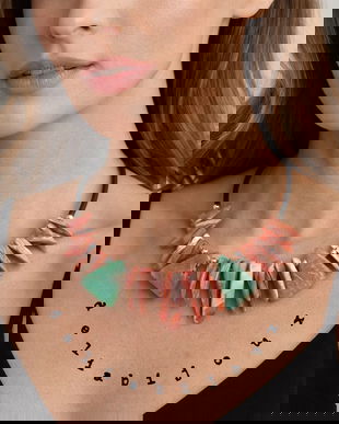 Colier statement din sidef roz și agate verzi (cod1361)