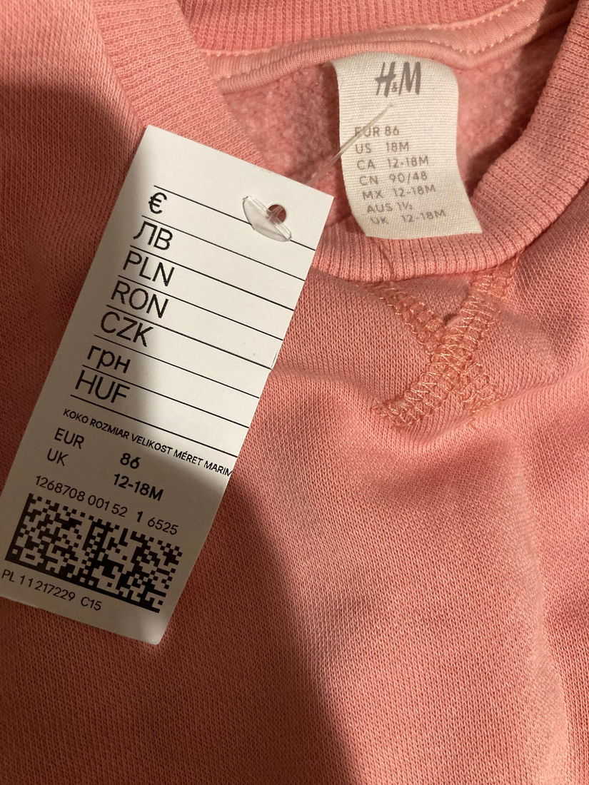 Rochie H&M fetiță roz pudrat, mâneci bufante  stil casual chic, marimea 86