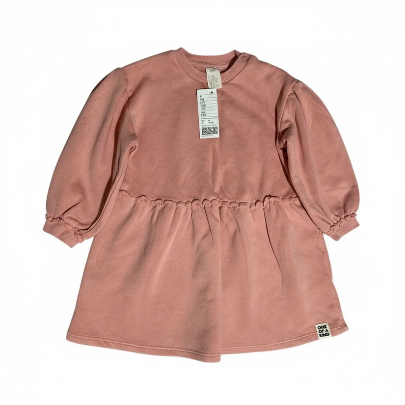 Rochie H&M fetiță roz pudrat, mâneci bufante  stil casual chic, marimea 86