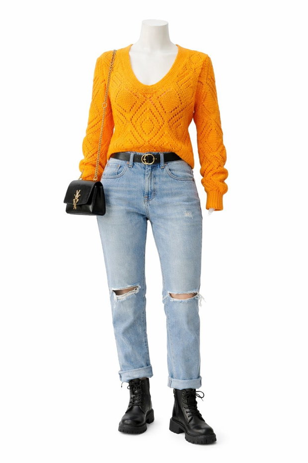 Pulover bluza model dantela tricotat manual galben păpădie