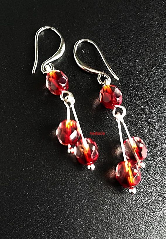 cercei argint rodiat cristale de Boemia firepolish flame garnet