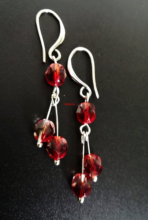 cercei argint rodiat cristale de Boemia firepolish flame garnet