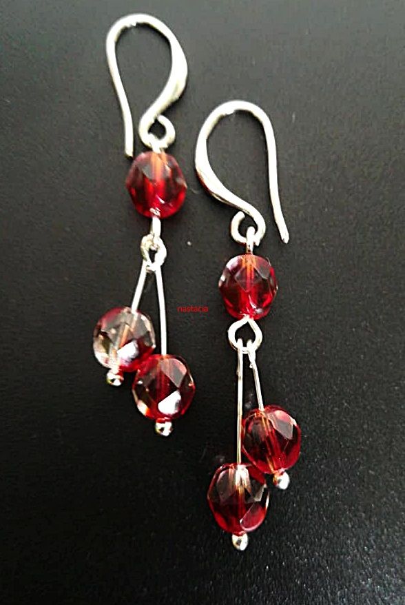 cercei argint rodiat cristale de Boemia firepolish flame garnet