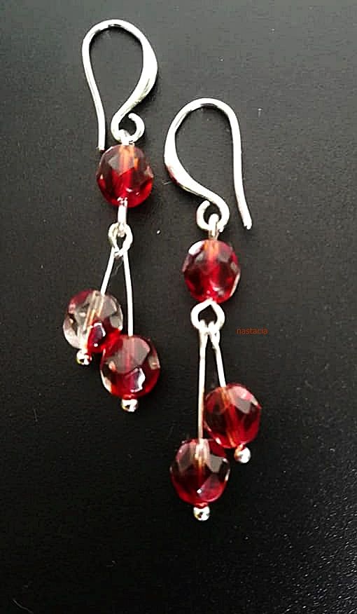 cercei argint rodiat cristale de Boemia firepolish flame garnet