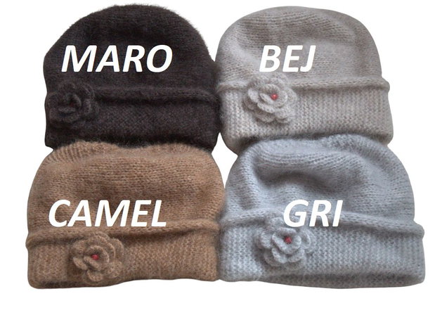 Beretă, caciula ivorie tricotată manual din mohair Visone  eleganță și rafinament italian