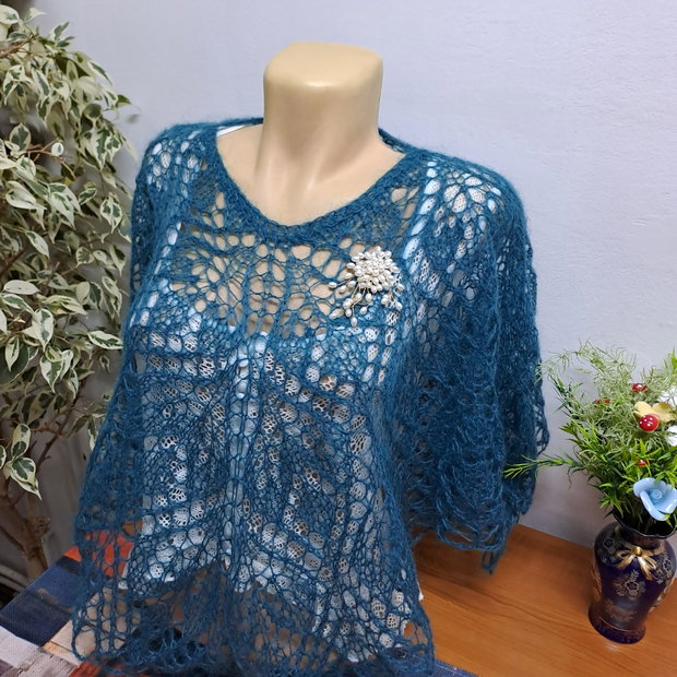 Capă/bolero mohair turcoaz