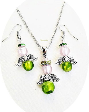set ingerasi cu murano roz si verde