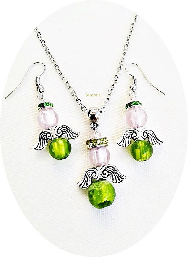 set ingerasi cu murano roz si verde