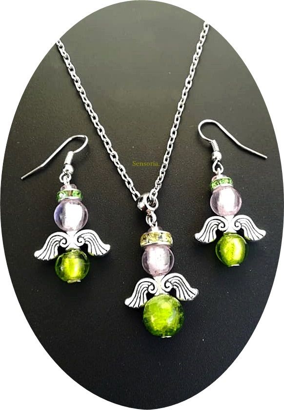 set ingerasi cu murano roz si verde