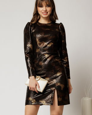 Rochie scurta de ocazie cu imprimeu auriu