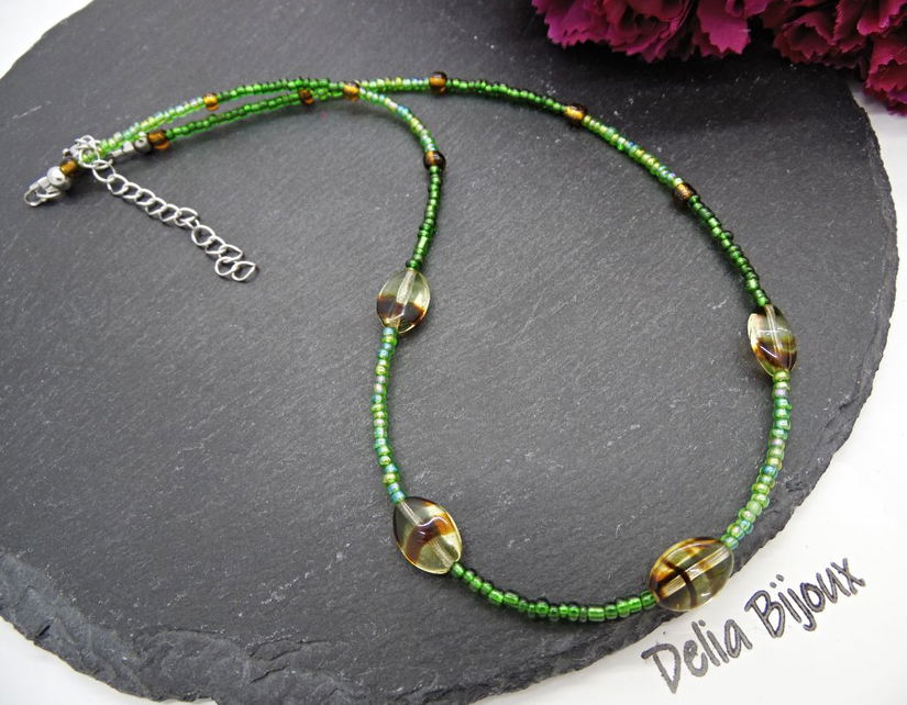 Colier unicat din margele de nisip si sticlă Cehia (cod1363)