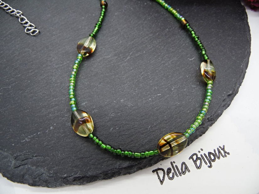 Colier unicat din margele de nisip si sticlă Cehia (cod1363)