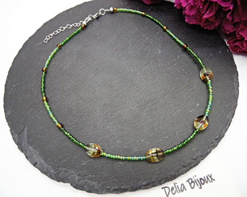 Colier unicat din margele de nisip si sticlă Cehia (cod1363)