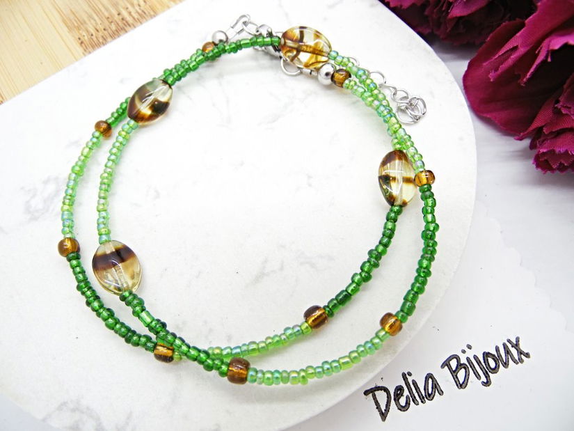 Colier unicat din margele de nisip si sticlă Cehia (cod1363)