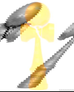 Kendama Profesională Krom din Lemn, Finish Auriu Metalic, Jucărie de &Icirc;ndem&acirc;nare, 18 cm