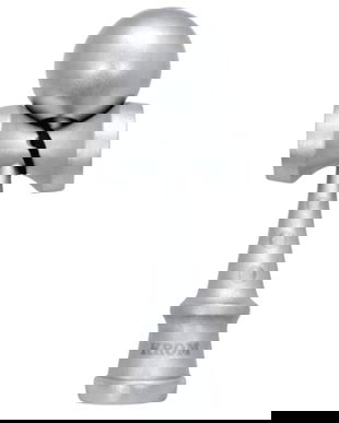 Kendama Profesională Krom din Lemn, Finish Argintiu Metalic, Jucărie de &Icirc;ndem&acirc;nare, 18 cm