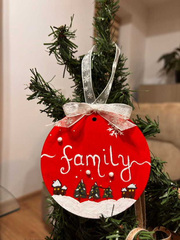 Ornament / glob / cadou Craciun familie, mesaj personalizat