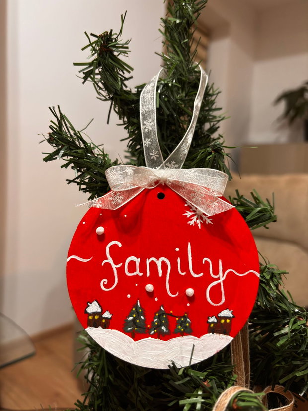 Ornament / glob / cadou Craciun familie, mesaj personalizat