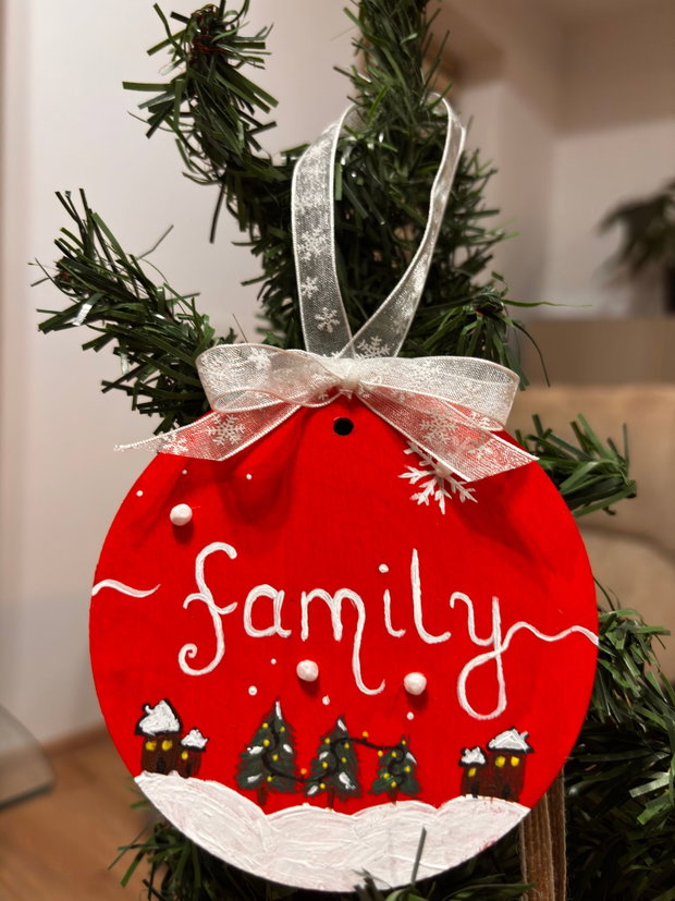 Ornament / glob / cadou Craciun familie, mesaj personalizat