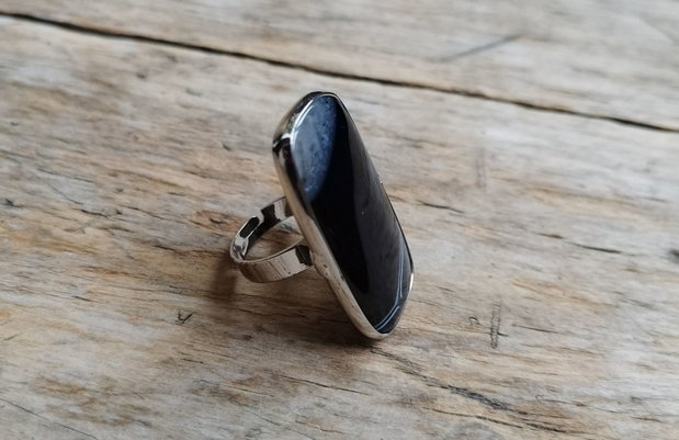 Inel agata sardonyx neagra, reglabil