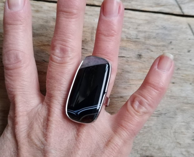 Inel agata sardonyx neagra, reglabil
