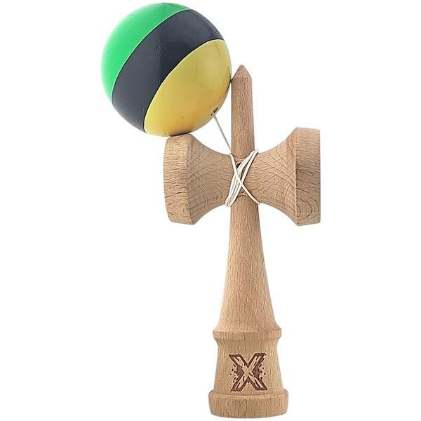 Kendama din Lemn Natural cu Bilă Multicolor Verde-Galben-Negru, Jucărie de &Icirc;ndem&acirc;nare, 18 cm